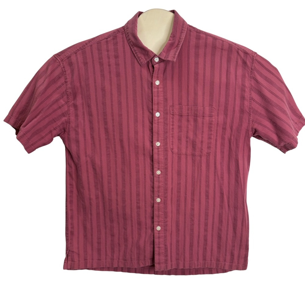 Abercrombie & Fitch Mens Medium Oversized Short Sleeve Button Down Shirt Maroon